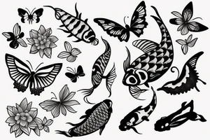 Butterfly and koi fish tattoo idea