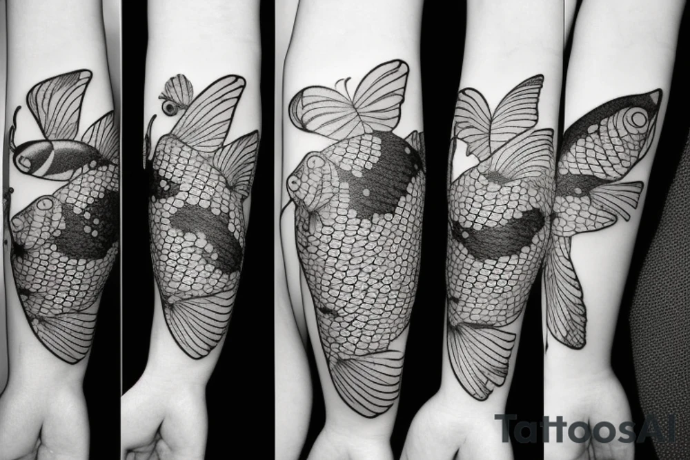 Butterfly and koi fish tattoo idea