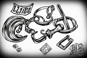 Handcuffs with Opel Corsa parts and the date 25.02.2023 in big. And L&P initials somewhere tattoo idea