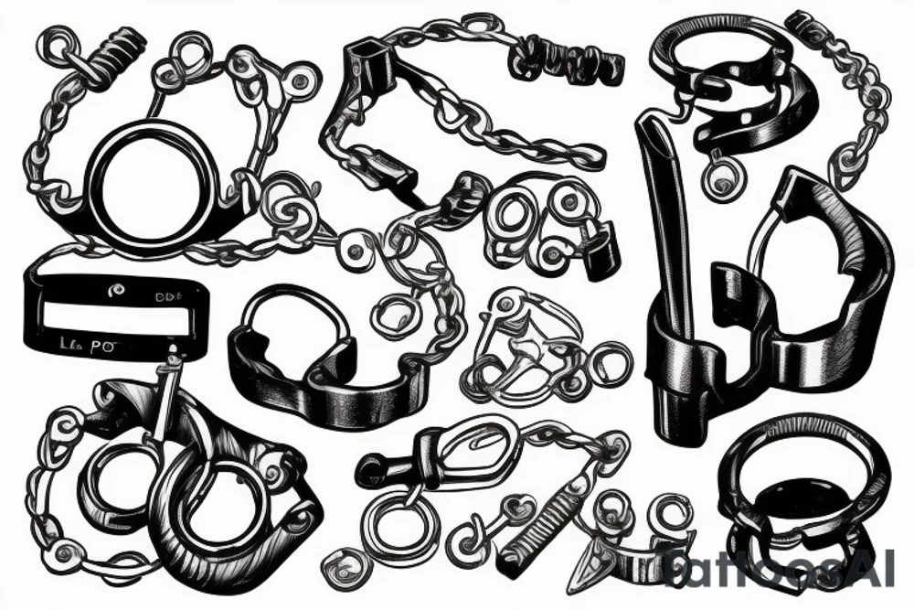 Handcuffs with Opel Corsa parts and the date 25.02.2023 in big. And L&P initials somewhere tattoo idea