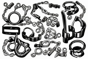 Handcuffs with Opel Corsa parts and the date 25.02.2023 in big. And L&P initials somewhere tattoo idea