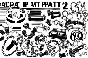 Handcuffs with Opel Corsa parts and the date 25.02.2023 in big. And L&P initials somewhere tattoo idea