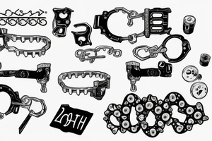 Handcuffs with Opel Corsa parts and the date 25.02.2023 in big. And L&P initials somewhere tattoo idea