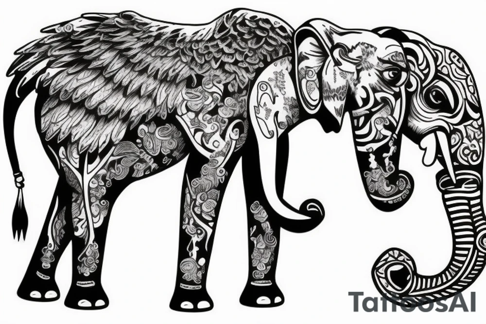 Passed mum as angel walking with elephant tattoo idea