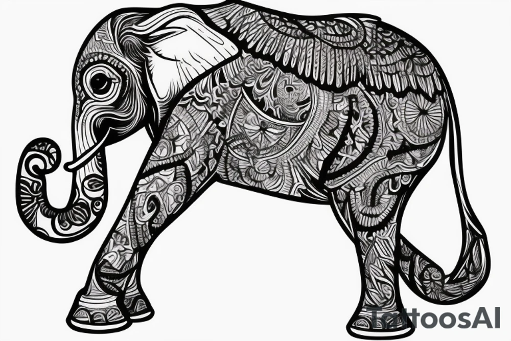 Passed mum as angel walking with elephant tattoo idea