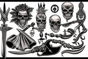 A tattoo of a combat dagger with a half female half skeleton woman in the blindfolded blade adorned with a bloody diamond, minimalist tattoo style tattoo idea