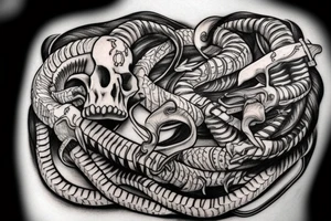 Femur bone surrounded by Cobra. Similar to medicine symbol tattoo idea