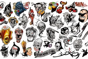 Seven sins on cartoon color tattoo idea