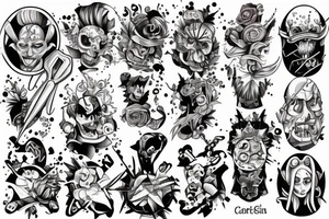 Seven sins on cartoon color tattoo idea