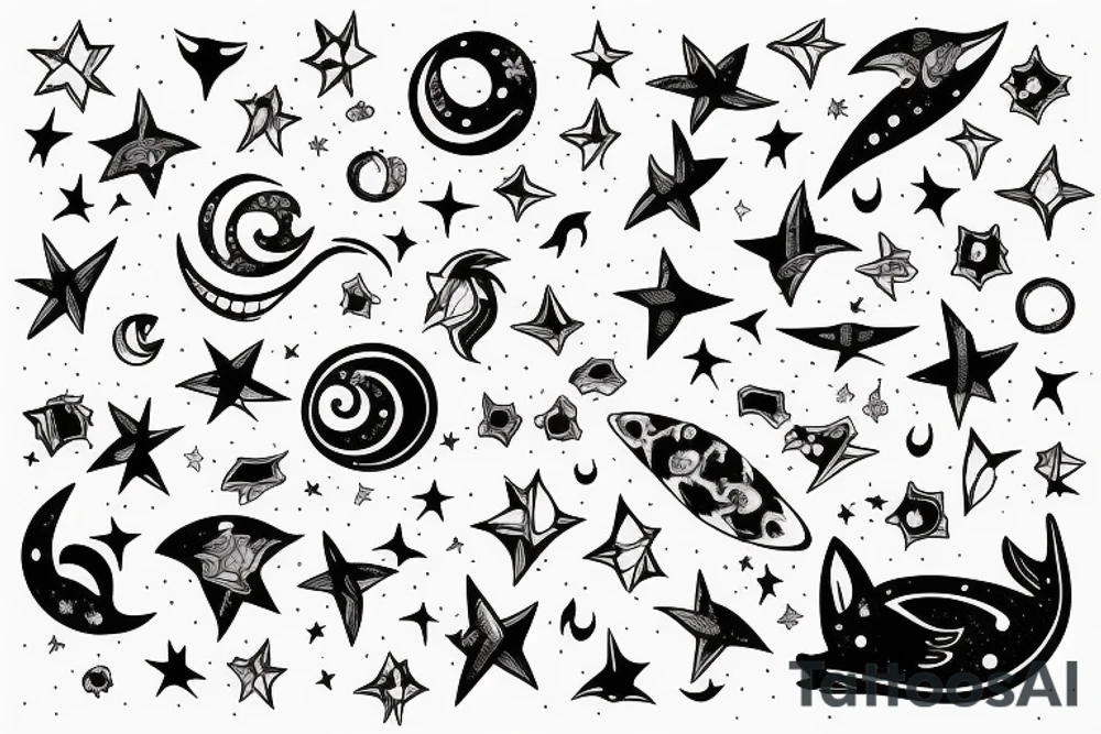 Cat looking at stars tattoo idea