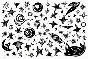 Cat looking at stars tattoo idea