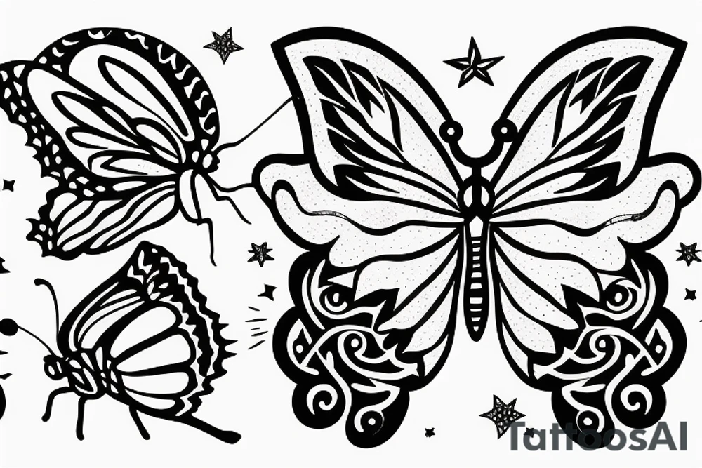 Butterfly with sun and star's tattoo idea