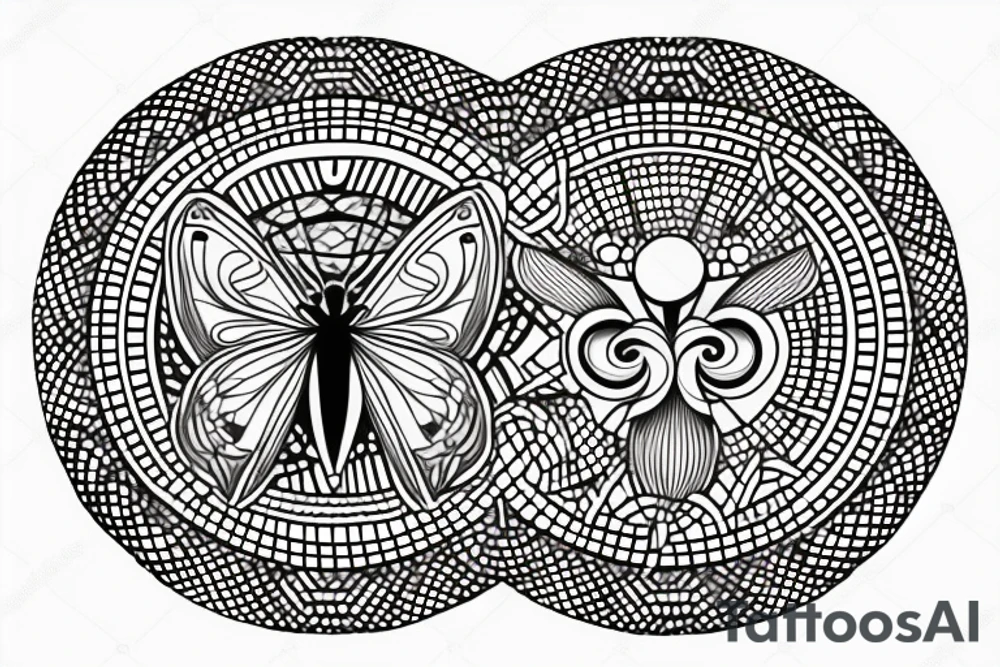Moth and a moon inside of a circle tattoo idea