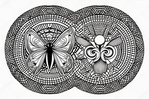 Moth and a moon inside of a circle tattoo idea