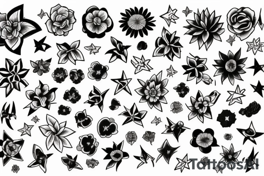 Flower's and star's tattoo idea