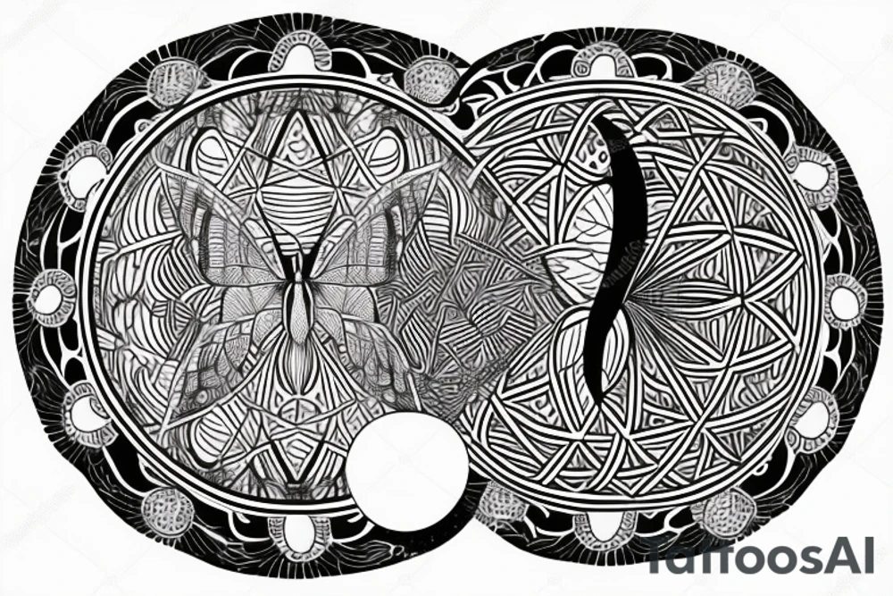 Moth and a moon inside of a circle tattoo idea