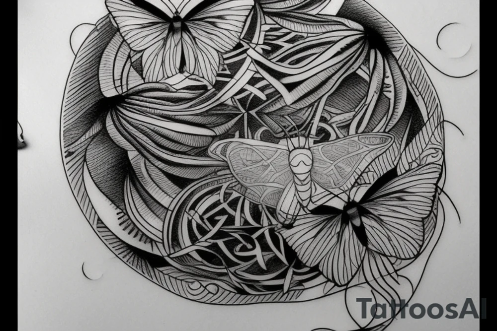 Moth and a moonflower together inside of a circle with very fine line work tattoo idea