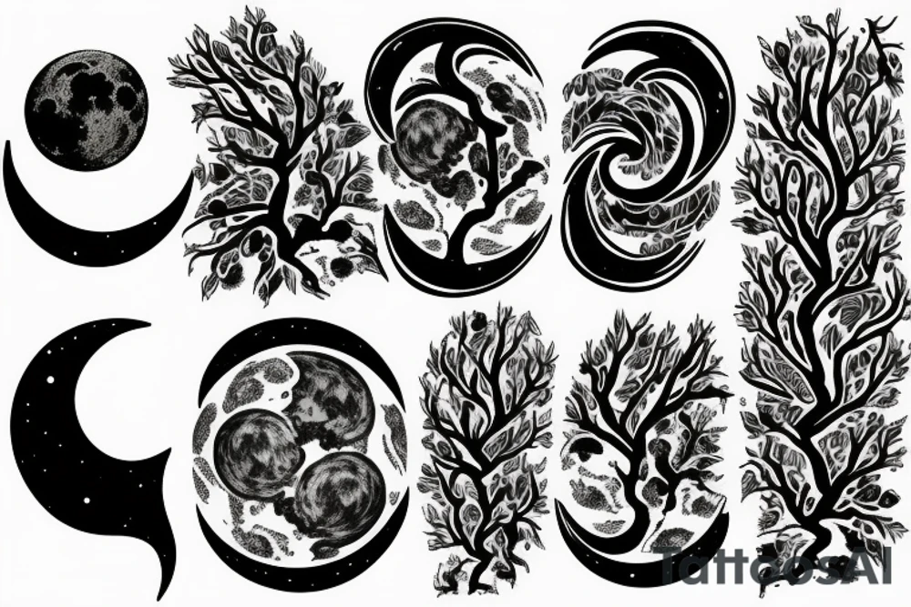 moon with roots tattoo idea
