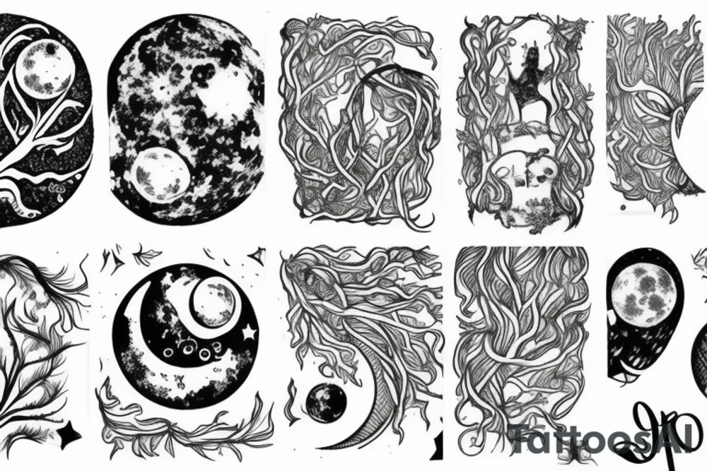 moon with roots tattoo idea