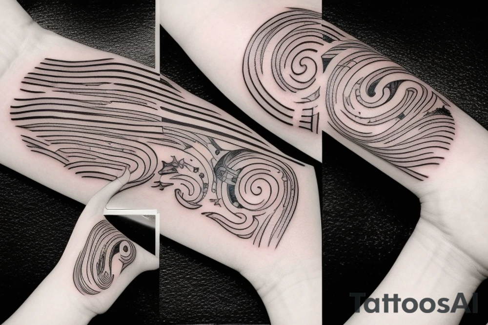 Wavy tattoo of space matchbox tattoo idea