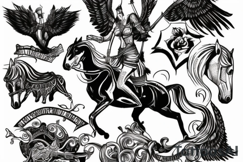 Valkyrie riding a horse dragging a corpse tattoo idea