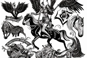 Valkyrie riding a horse dragging a corpse tattoo idea