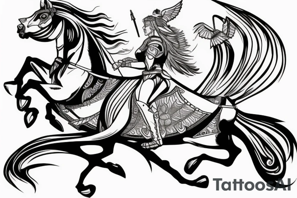 Valkyrie riding a horse dragging a corpse tattoo idea