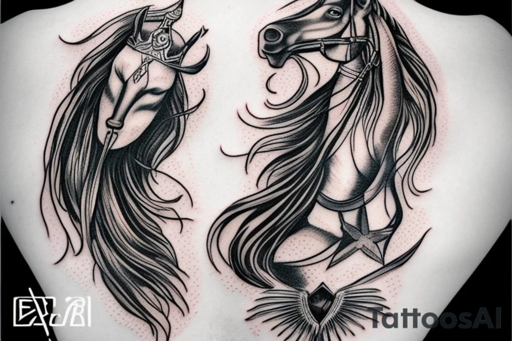 Valkyrie riding a horse dragging a corpse tattoo idea