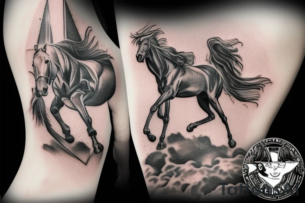 Valkyrie riding a horse dragging a corpse tattoo idea
