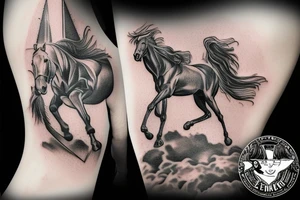 Valkyrie riding a horse dragging a corpse tattoo idea