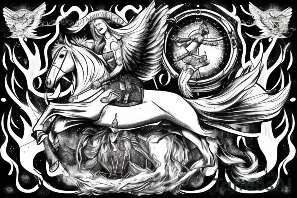 Valkyrie riding a horse dragging a corpse tattoo idea