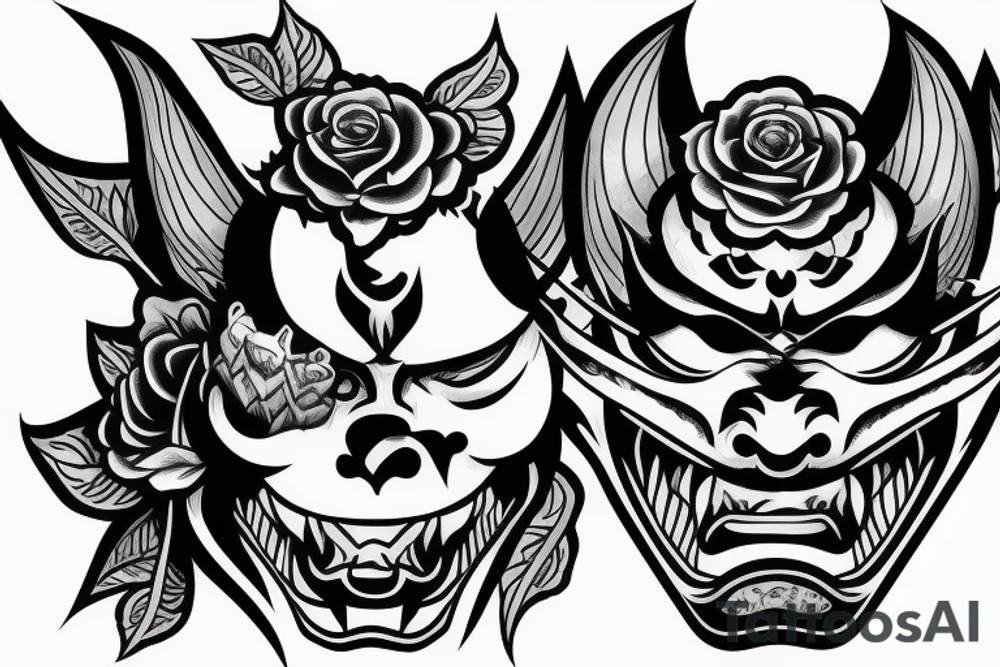 The hannya mask, inside of mask is a sword with rose tattoo idea