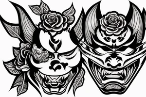 The hannya mask, inside of mask is a sword with rose tattoo idea