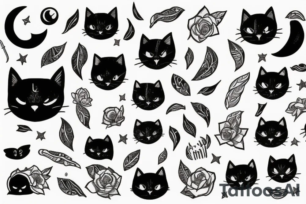 Black cat on the moon tattoo idea
