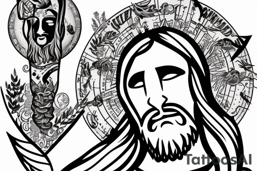 Jesus head with light rays surrounding tattoo idea