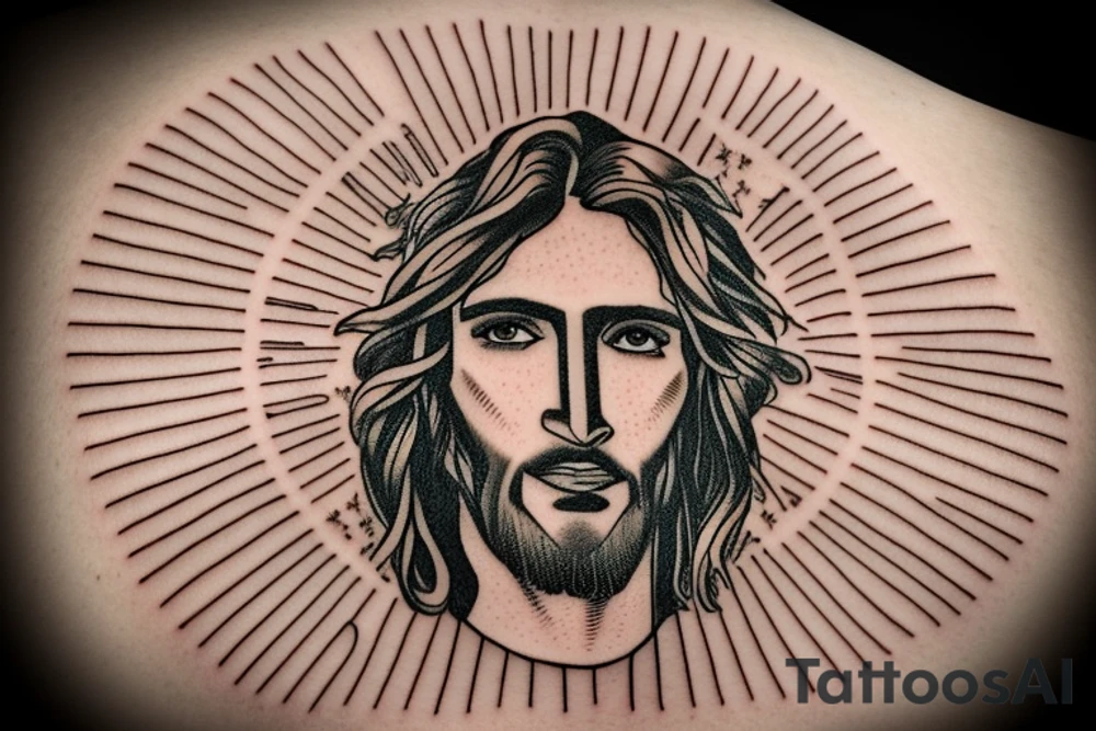 Jesus head with light rays surrounding tattoo idea