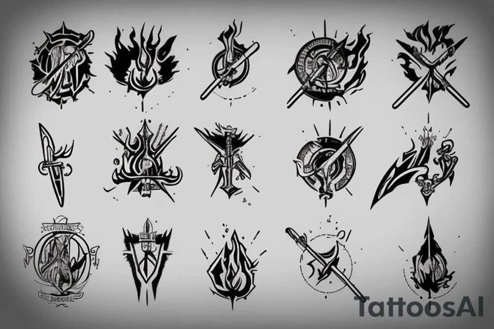 flaming sword with light rays surrounding tattoo idea