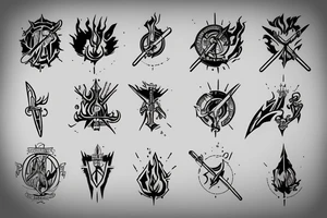 flaming sword with light rays surrounding tattoo idea