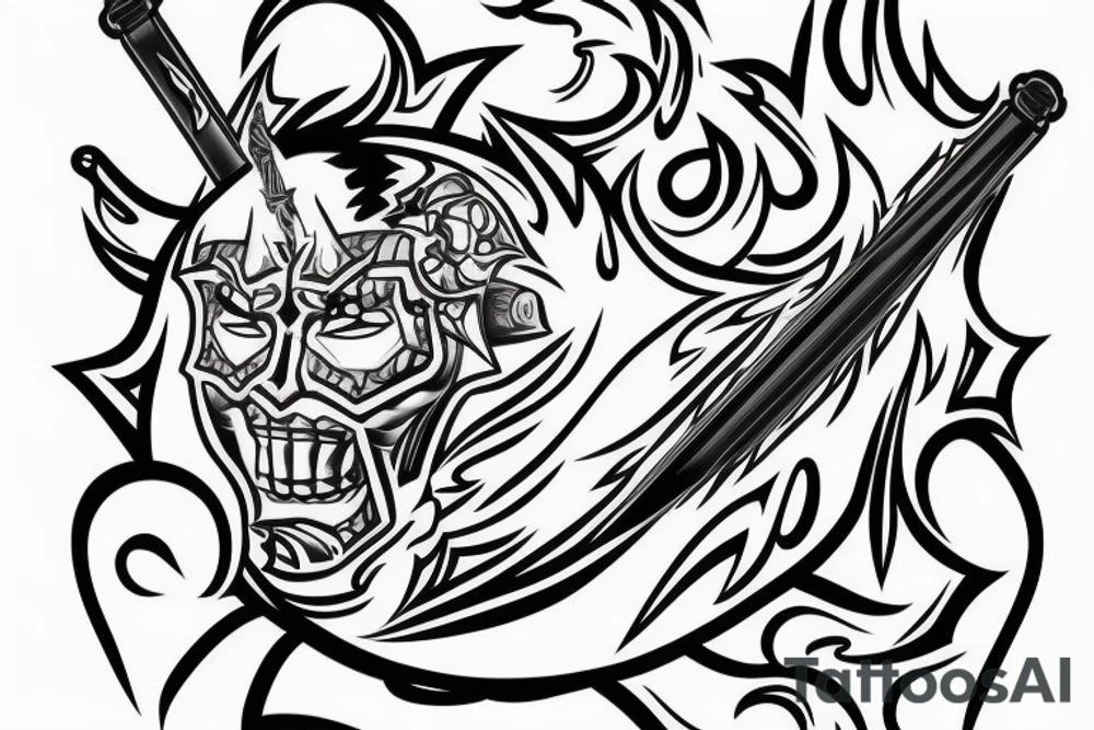 flaming sword with light rays surrounding tattoo idea