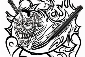 flaming sword with light rays surrounding tattoo idea