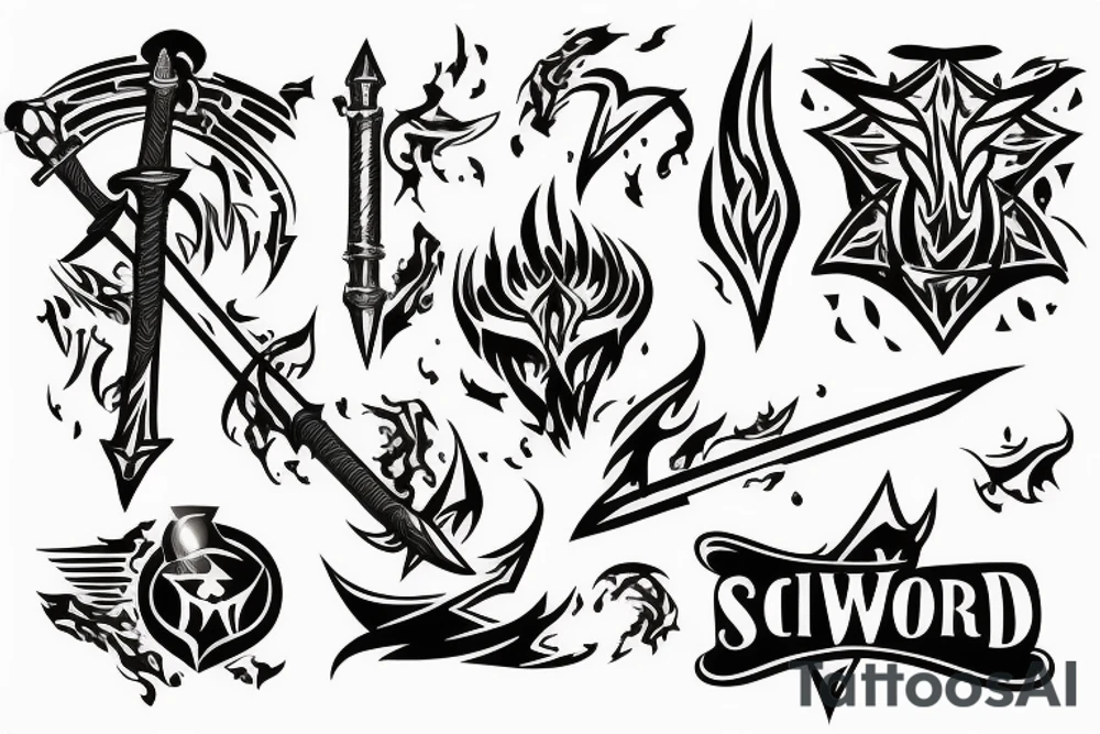 flaming sword with light rays surrounding tattoo idea