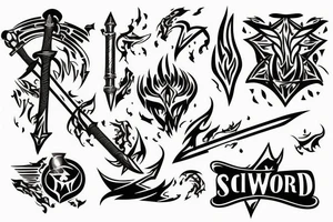 flaming sword with light rays surrounding tattoo idea