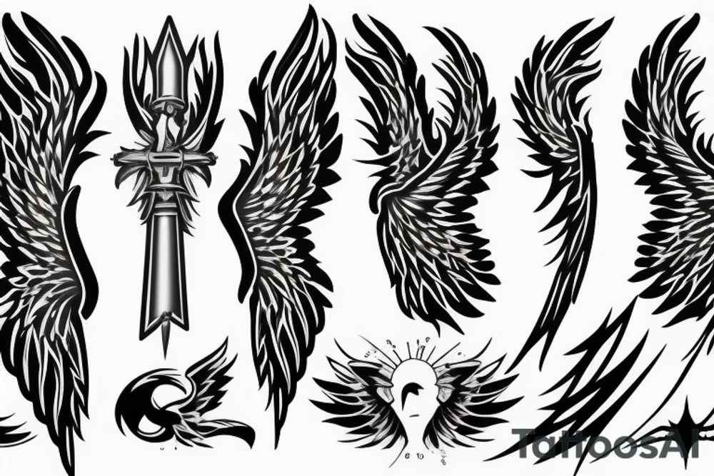 flaming sword angel wings and light rays surrounding tattoo idea flaming sword angel wings and light rays surrounding tattoo idea