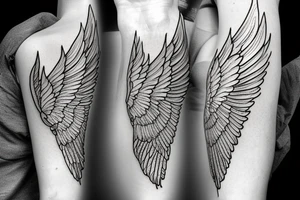 flaming sword angel wings and light rays surrounding tattoo idea