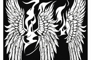 flaming sword angel wings and light rays surrounding tattoo idea
