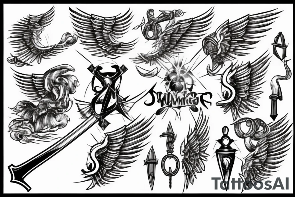 flaming sword angel wings and light rays surrounding tattoo idea flaming sword angel wings and light rays surrounding tattoo idea