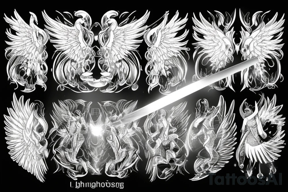 flaming sword angel wings and light rays surrounding tattoo idea flaming sword angel wings and light rays surrounding tattoo idea