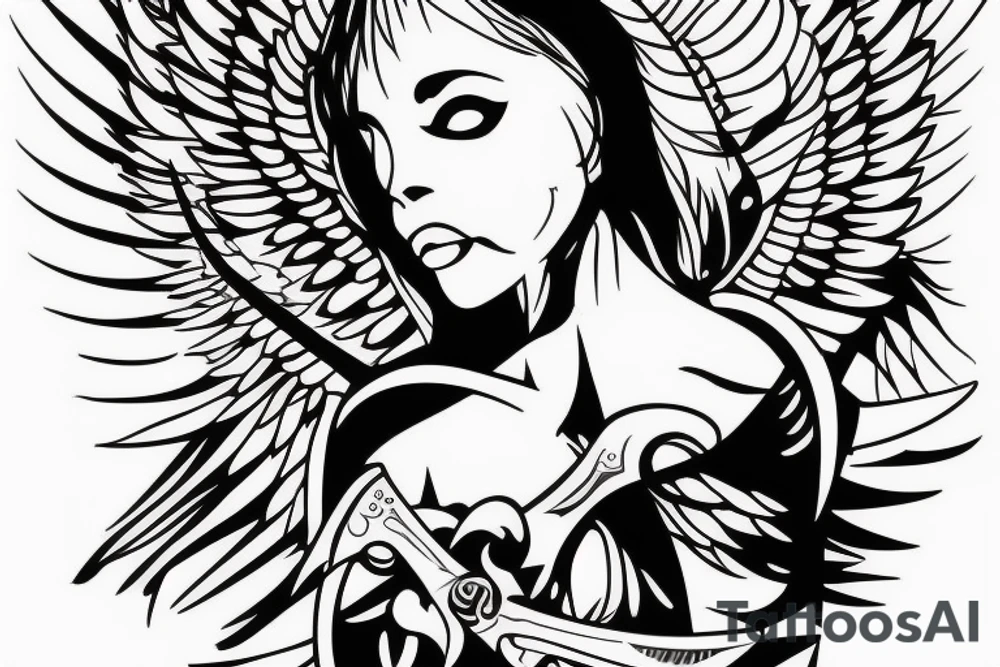 angel with sword tattoo idea