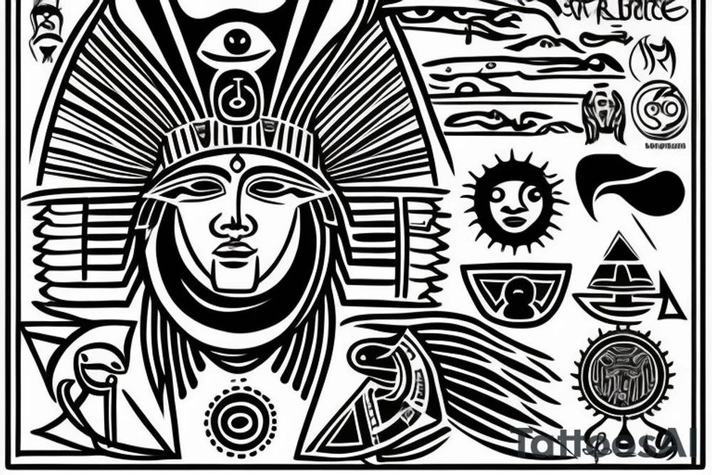 Sun God Ra ascending with a big S´sun in his background tattoo idea