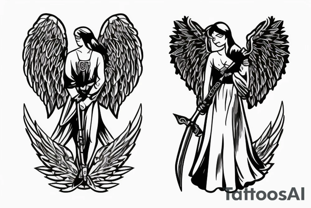 angel with sword tattoo idea